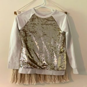 Girls crewneck; reversible gold glitter sequins